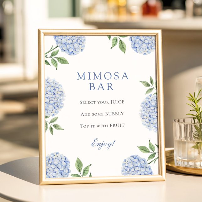 Blue Hydrangeas Classic Border Mimosa Bar Poster (Skapare uppladdad)