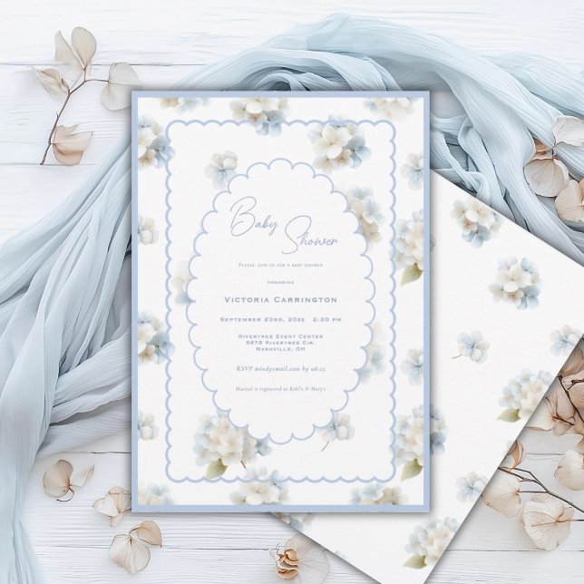 Blue Hydrangeas Elegant Baby Shower Inbjudningar (Skapare uppladdad)
