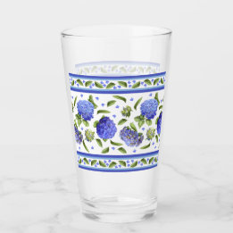 Blue Hydrangeas Finare Löv Gräns Glaskopp