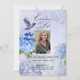 Blue Hydrangeas Firande of Life Funeral Inbjudningar