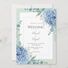 Blue Hydrangeas Floral Photo Elegant Wedding Inbjudningar