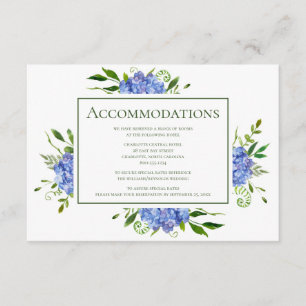 Blue Hydrangeas Floral Wedding Accomododations Tilläggskort