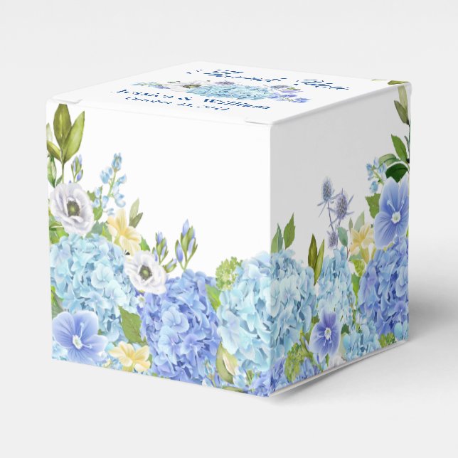 Blue Hydrangeas Greenery Blommigt Gift Bröllop Presentaskar (Framsidan Sidan)