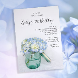 Blue Hydrangeas i Födelsedagsfesten Burk Vas Inbjudningar