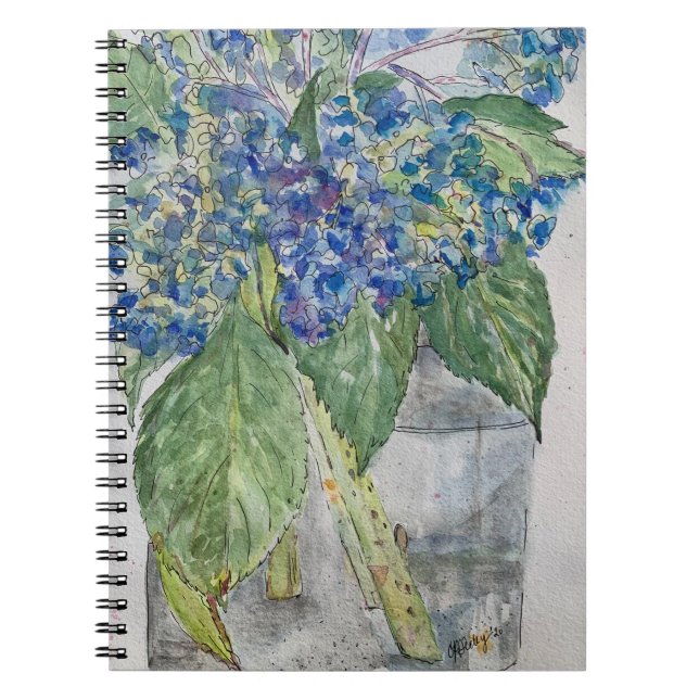 Blue Hydrangeas in Water spiral notebook Anteckningsbok (Framsidan)