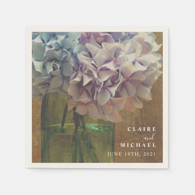 Blue Hydrangeas Mason Burk Bröllop Pappersservett (Framsidan)