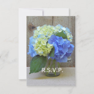 Blue Hydrangeas Mason Burk Rustic Bröllop OSA Kort