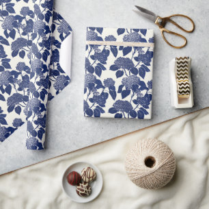 Blue Hydrangeas Modern Blommönster Presentpapper