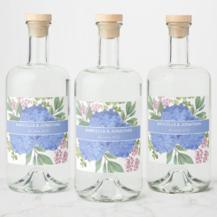 Blue Hydrangeas Modern Bouquet Anpassningsbar Spritflaskor Etikett