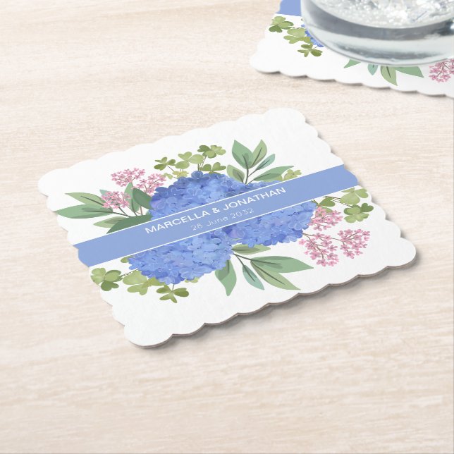 Blue Hydrangeas Modern Bouquet Anpassningsbar Underlägg Papper (Vinklad)