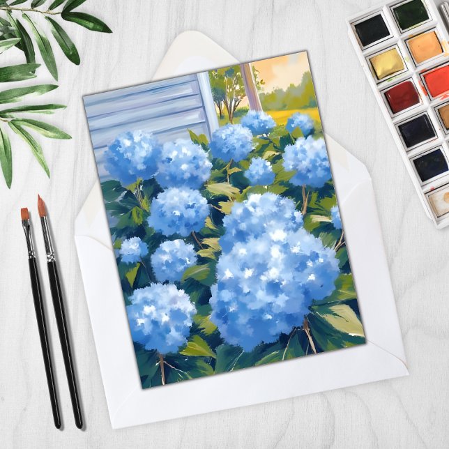 Blue Hydrangeas New England Watercolor Card (Skapare uppladdad)