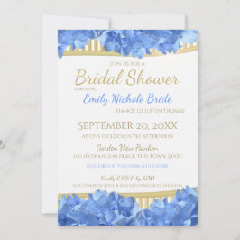 Blue Hydrangeas och Guld Rand Möhippa Inbjudningar