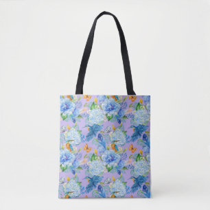 Blue Hydrangeas och Hummingbird Tote Bag Tygkasse