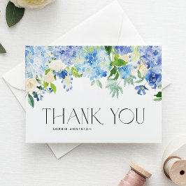 Blue Hydrangeas och Ivory Ro Bröllop Tack Kort