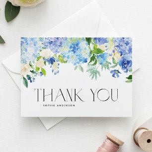 Blue Hydrangeas och Ivory Ro Bröllop Tack Kort