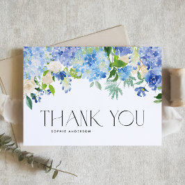 Blue Hydrangeas och Ivory Ro Bröllop Tack Kort