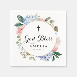 Blue Hydrangeas och Ro Välsigna dig Baptism Pappersservett