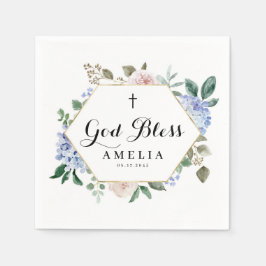 Blue Hydrangeas och Ro Välsigna dig Blommigt Ram Pappersservett