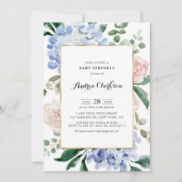 Blue Hydrangeas och Rosa ros Baby Sprinkle Inbjudningar