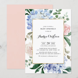 Blue Hydrangeas och Rosa ros Baby Sprinkle Inbjudningar