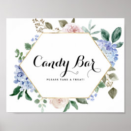 Blue Hydrangeas och Rosa ros Guld Candy Pub Poster