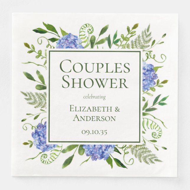 Blue Hydrangeas Par Shower Pappersservett (Framsida)