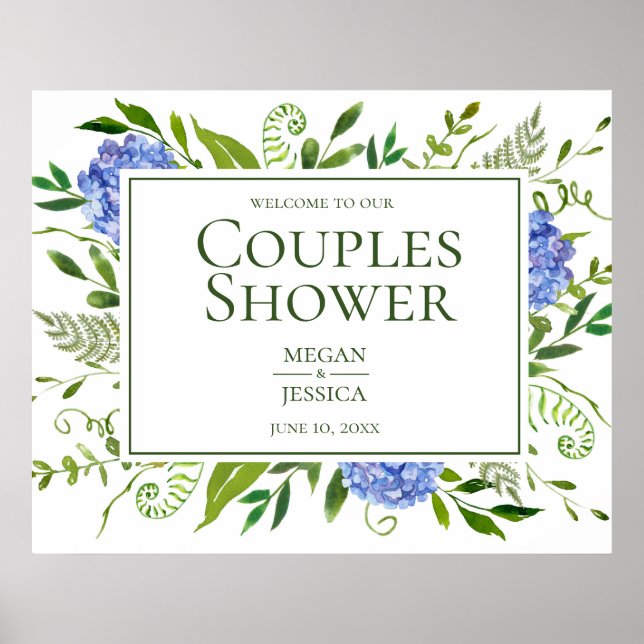 Blue Hydrangeas Par Shower Sign Poster (Framsidan)