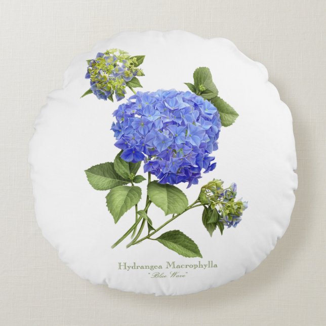 Blue Hydrangeas Rund Kudde (Framsidan)