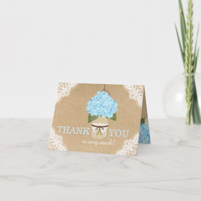 Blue Hydrangeas Snöre Kraft Rustic Modern Tack Kort (Framsida)