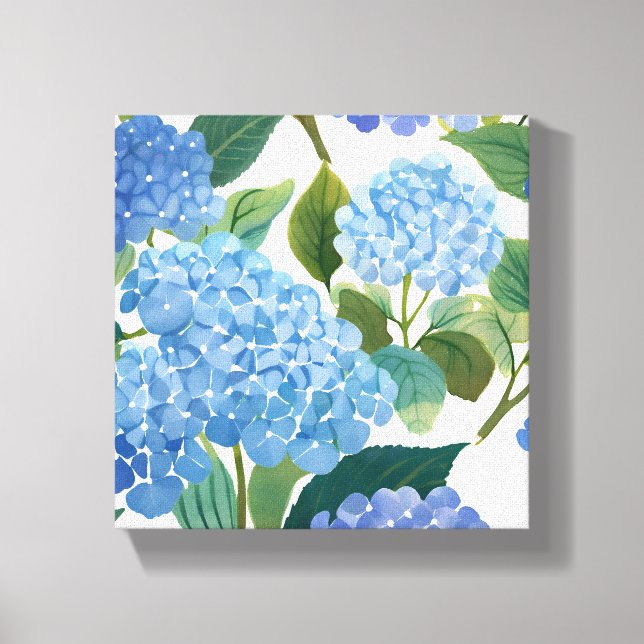 Blue Hydrangeas | Snygg Blommigt Bush Canvastryck (Framsida)