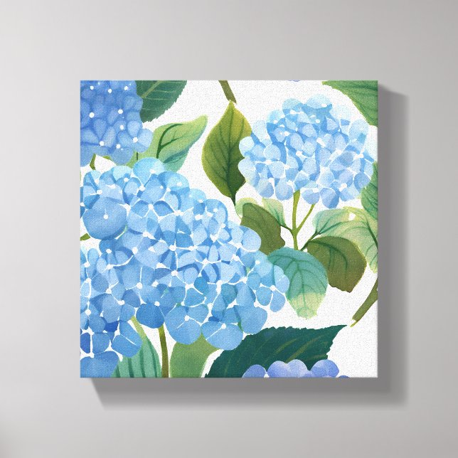 Blue Hydrangeas | Snygg Blommigt Bush Canvastryck (Framsida)