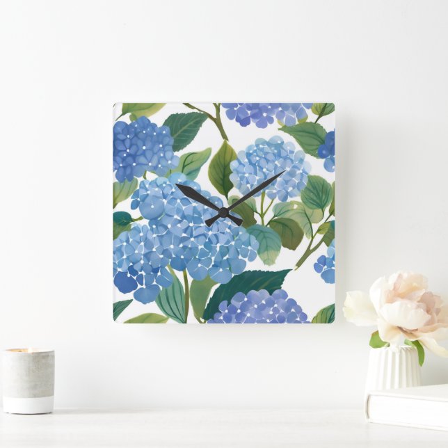 Blue Hydrangeas | Snygg Blommigt Bush Fyrkantig Klocka (Hem)