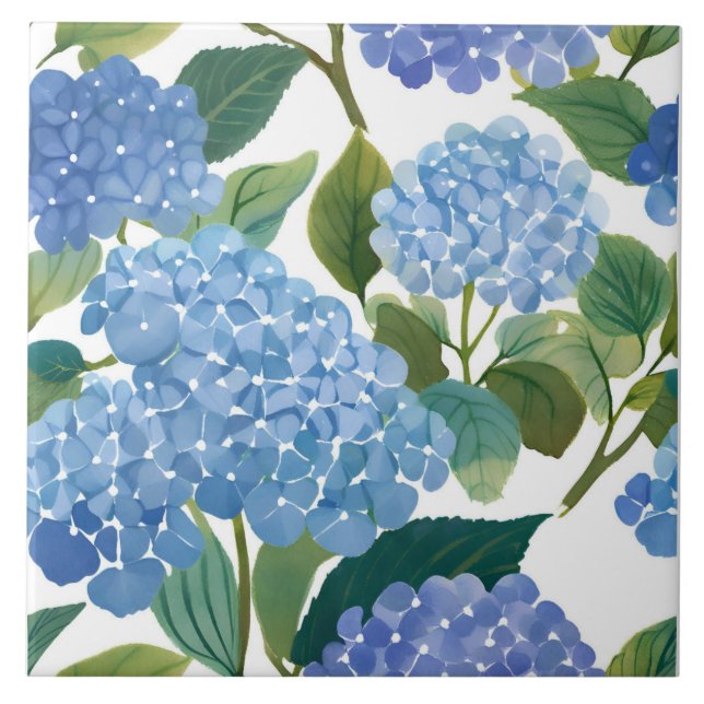 Blue Hydrangeas | Snygg Blommigt Bush Kakelplatta (Framsidan)