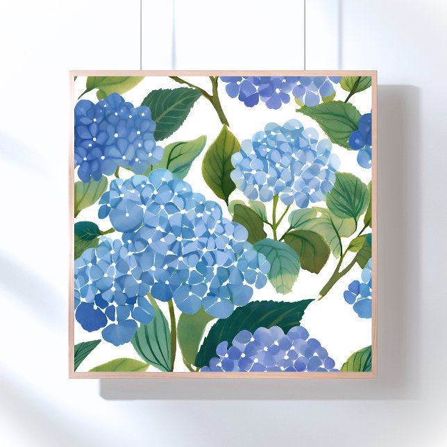 Blue Hydrangeas | Snygg Blommigt Bush Poster (Skapare uppladdad)