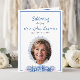 Blue Hydrangeas Summer Flowers Funeral Folded Program