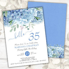 Blue Hydrangeas Watercolor Blommigt 35e Birthday Inbjudningar