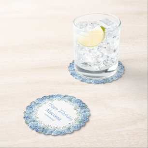 Blue Hydrangeas Watercolor Blommigt Birthday Underlägg Papper