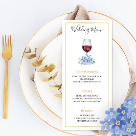 Blue Hydrangeas Wine Glass Wedding Flat Menu Meny