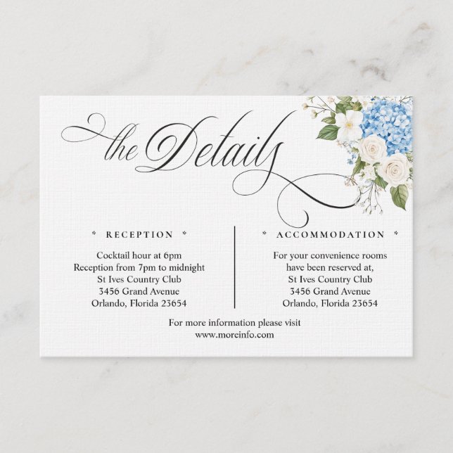 Blue Hygrangea Script Details Enclosure Card Tilläggskort (Framsida)