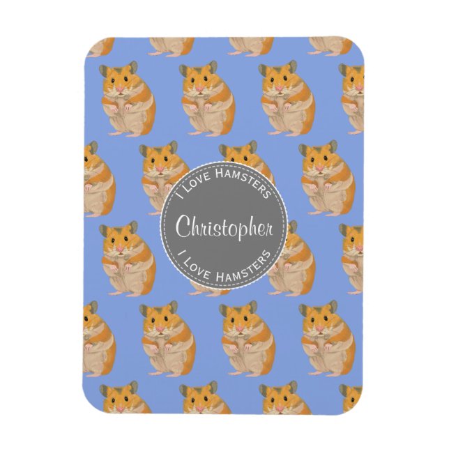 Blue I kärlek Hamster Hamster Mönster Magnet (Vertikal)