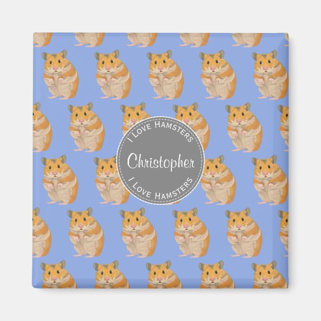 Blue I kärlek Hamster Hamster Mönster Magnet (Framsidan)