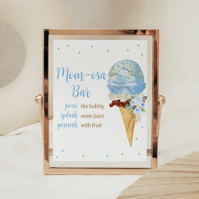 Blue Ice Cream Baby Shower Mamma Osa Pub Poster (Here's the Scoop Baby Shower Mom Osa Bar Sign)