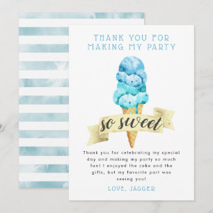 Blue Ice Cream Boy Födelsedagsfest Tack Kort