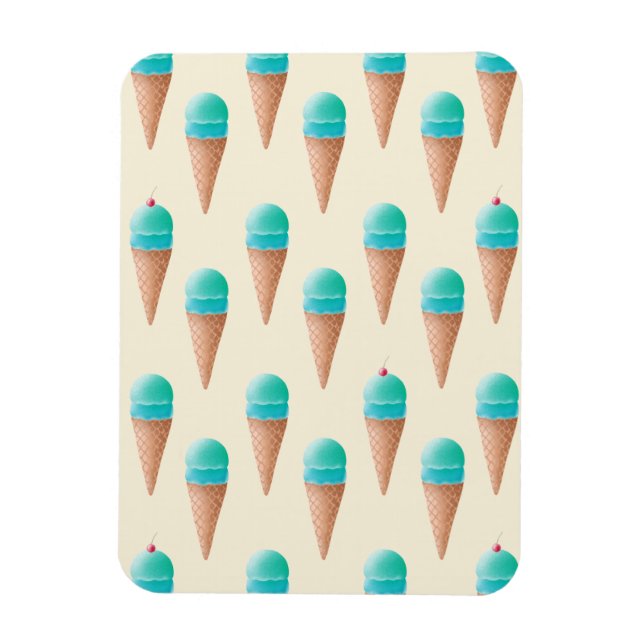 Blue Ice Cream Cone Mönster, Light Gult Magnet (Vertikal)