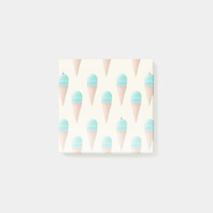 Blue Ice Cream Cone Mönster, Light Gult Post-it Block