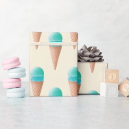 Blue Ice Cream Cone Mönster, Light Gult Presentpapper