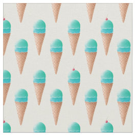 Blue Ice Cream Cone Mönster, Light Gult Tyg