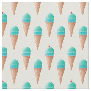 Blue Ice Cream Cone Mönster, Light Gult Tyg