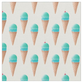 Blue Ice Cream Cone Mönster, Light Gult Tyg