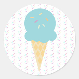 Blue Ice Cream Cone Sprinkles Stars Dots Runt Klistermärke